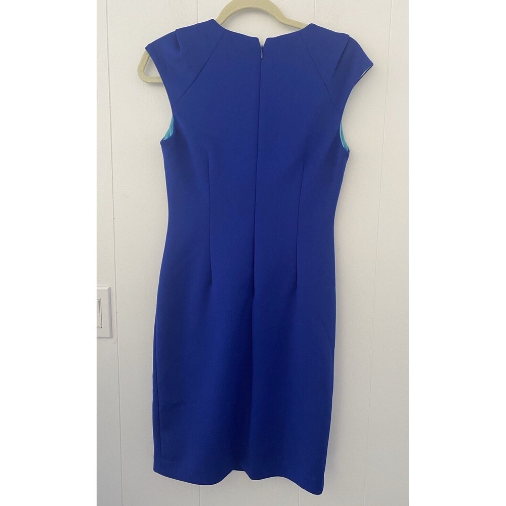 Calvin Klein Women's Royal Blue Side Ruched Cap Sleeve Sheath Dress Size 4 - Picture 2 of 5